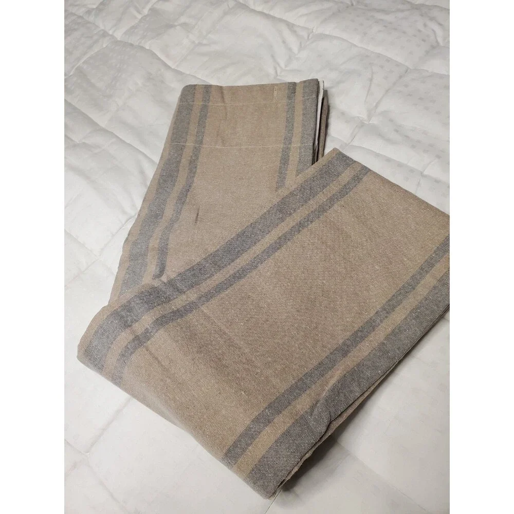 VHC BRANDS APRIL&OLIVE SHOWER CURTAIN Tan Creame And Blue Stripes ONE PANEL